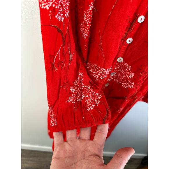 Aritzia Wilfred Red Floral Gallery Button Front Midi Dress Medium Boho Cottage - Picture 7 of 13